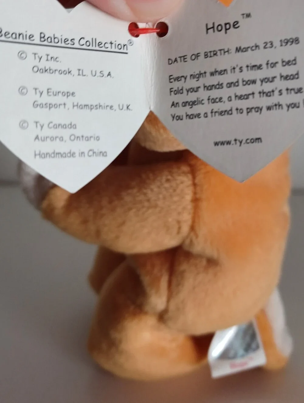 Hope Praying Bear Ty Beanie Baby With 